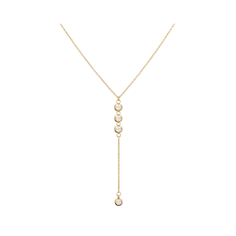 Gold necklace with pearl drops on a white background