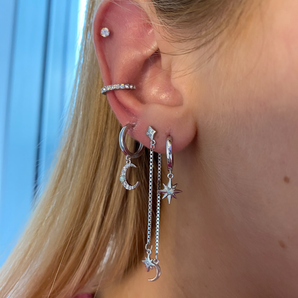 Silver Moon And Star Dangly Studs