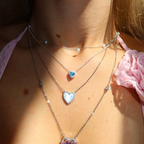 Silver Iconic Pink Heart Necklace