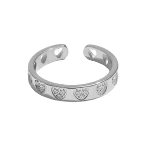 Silver Crystal Heart Adjustable Ring