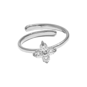 Silver Clover Flower Adjustable Ring