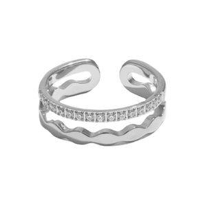 Silver Wavy Adjustable Layered Ring