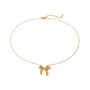 Gold Crystal Bow Necklace