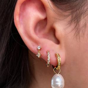 Gold Small Wavy Crystal Hoops