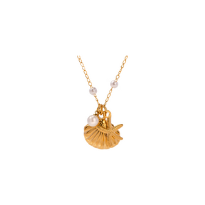 Gold Shell Pearl and Starfish Necklace