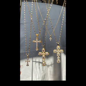 Gold Crystal Tiny Overload Cross Necklace