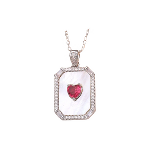 Silver Pink Marble Heart Necklace