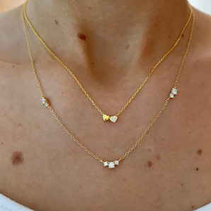 Gold Dainty Triple Crystal Necklace