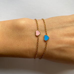 Gold Small Pink Heart Bracelet