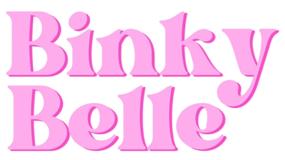 Pink 'Binky Belle' text on a white background