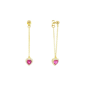 Gold Pink Chain Heart Studs