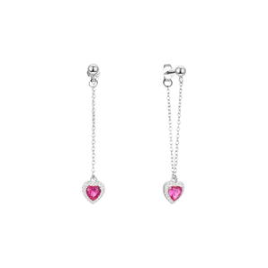 Silver Pink Chain Heart Studs