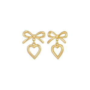 Gold Heart Outline Bow Studs