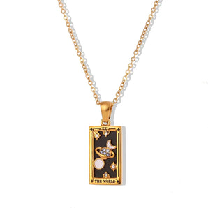 Gold World and Stars Pendant Necklace