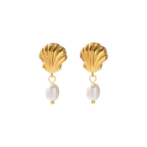 Gold Shell And Pearl Studs
