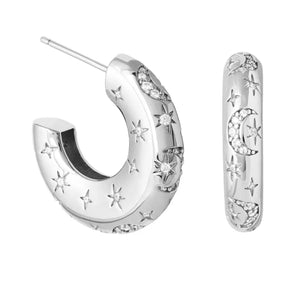 Silver Star and Moon Crystal Stud Hoops