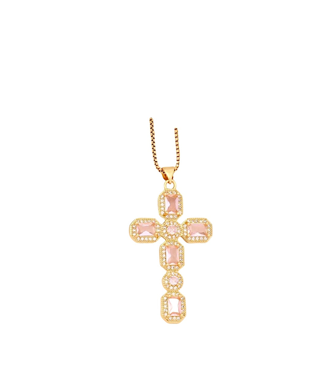 Gold Baby Pink Cross Necklace Binky Belle