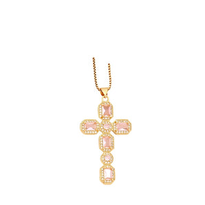 Gold Baby Pink Cross Necklace