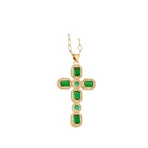 Gold Green Cross Necklace