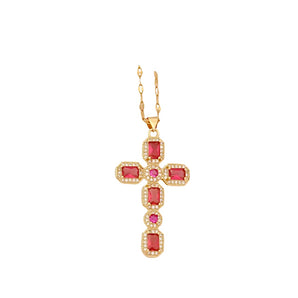 Gold Red Cross Necklace