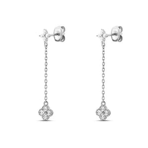 Silver Double Flower Dangly Studs