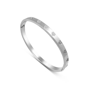 Silver Crystal Heart Bangle