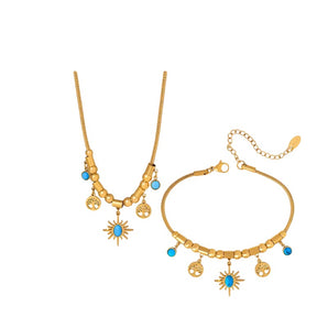 Gold Turquoise Necklace and Bracelet Set