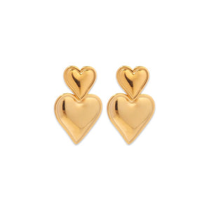 All Gold Double Heart Studs