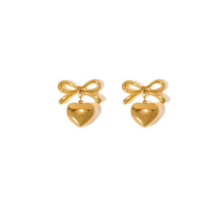 Gold Heart and Bow Studs