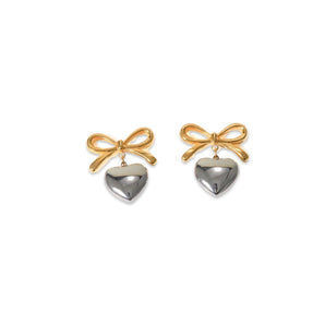 Silver Heart and Bow Studs