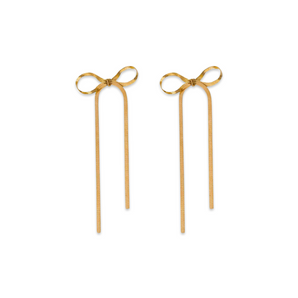 Gold Long Bow Earring Studs