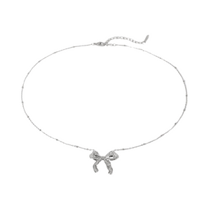 Silver Crystal Bow Necklace