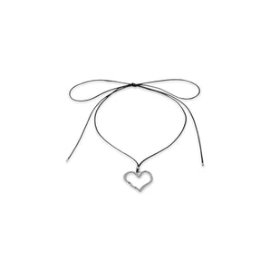 Black String Silver Heart Necklace