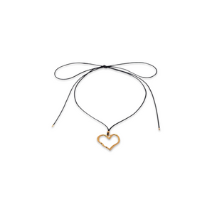 Black String Gold Heart Necklace