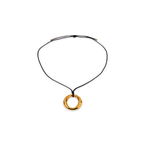 Black String Gold Circle Necklace