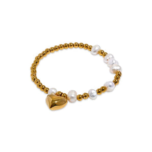Gold Pearl and Heart Taylor Bracelet