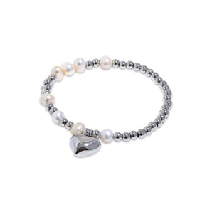 Silver Pearl and Heart Taylor Bracelet