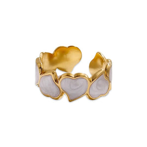 Gold White Marble Adjustable Ring