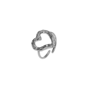 Silver Heart Outline Adjustable Ring