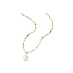 Gold Pearl and Paper Clip Necklace