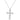 A silver cross necklace with a modern design, featuring multiple arms extending from the cross, catching light effectively. Presented against a white background.