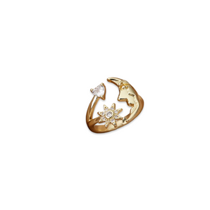 Gold Moon and Star Adjustable Ring