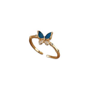 Gold Blue Butterfly Adjustable Ring