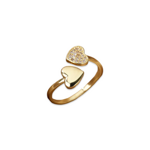 Gold Double Heart Adjustable Ring