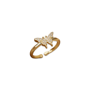 Gold Crystal Butterfly Adjustable Ring