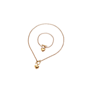 Gold Heart Bracelet and Necklace Set