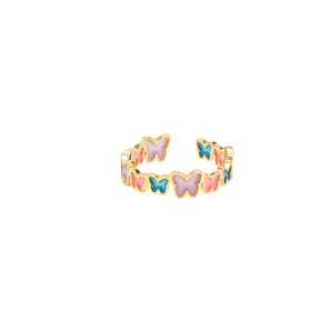 Gold Colourful Butterfly Adjustable Ring