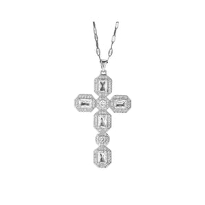 Silver Super Crystal Cross Necklace