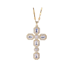 Gold Super Crystal Cross Necklace