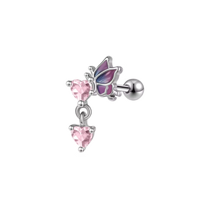 Silver Butterfly Heart Stud